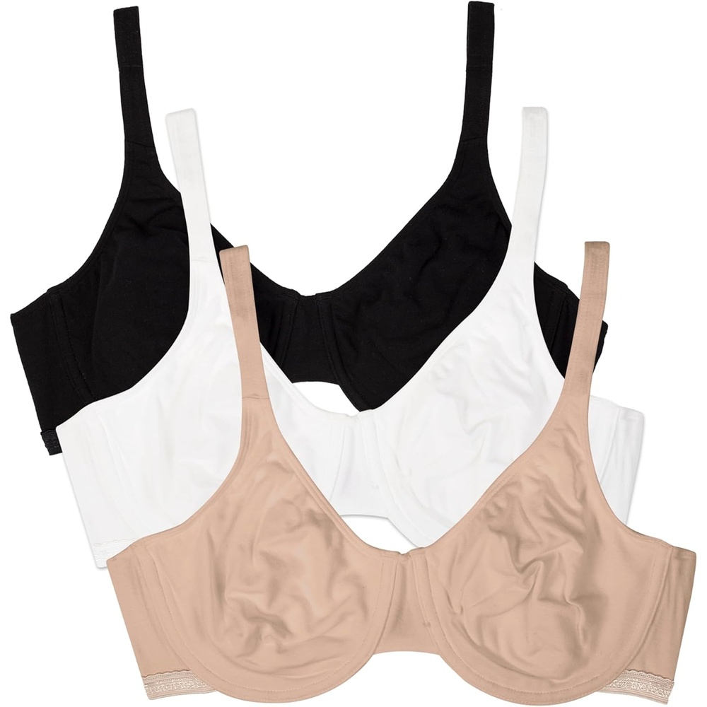 image:imageFruit of the Loom Womens Cotton Stretch Unlined Underwire Bra MultipackBlack HueSandWhite 86ck