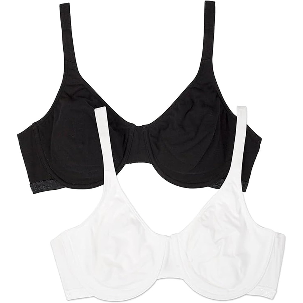 image:imageFruit of the Loom Womens Cotton Stretch Unlined Underwire Bra MultipackBlack HueWhite 86ck