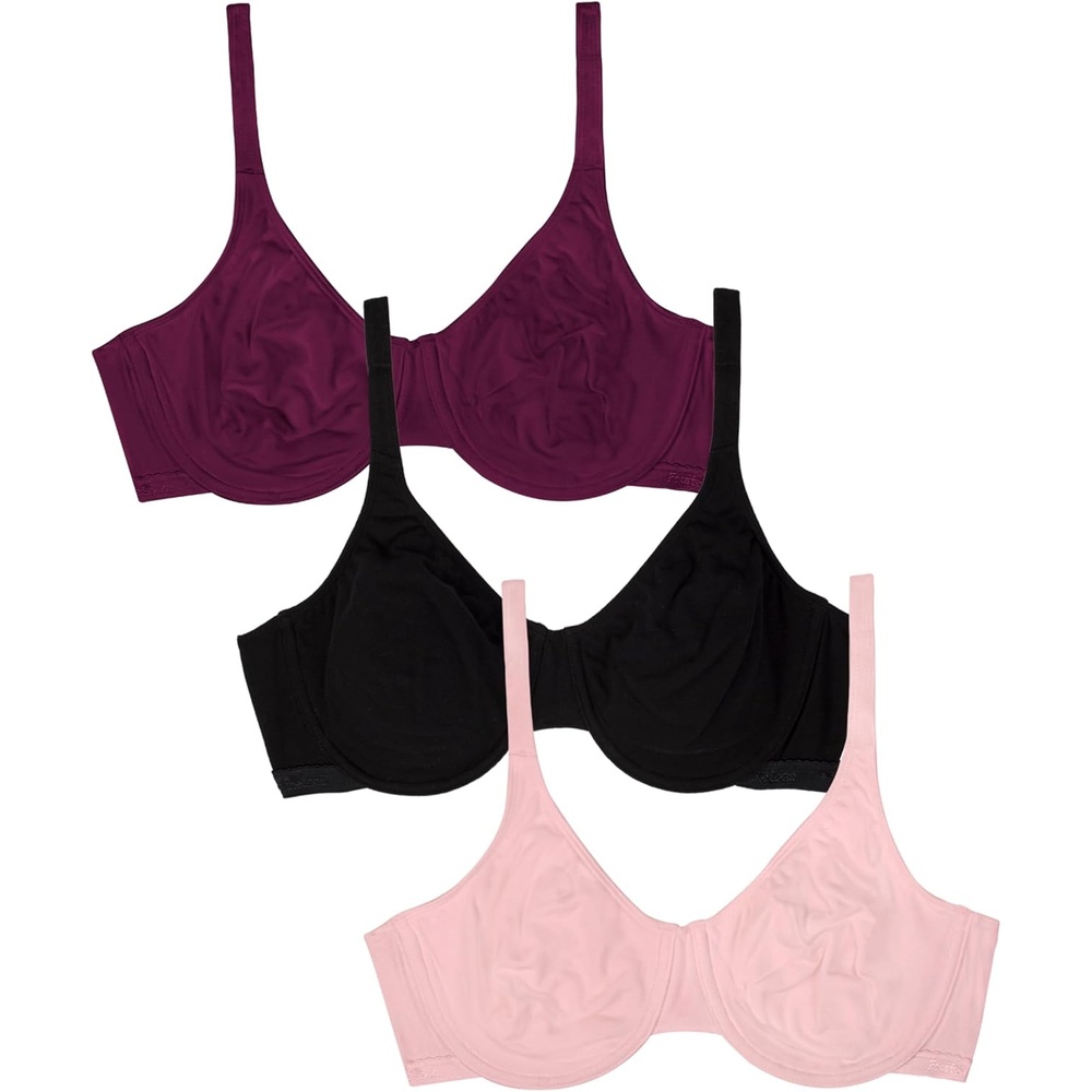 image:imageFruit of the Loom Womens Cotton Stretch Unlined Underwire Bra MultipackPurple VelvetBlushingBlack