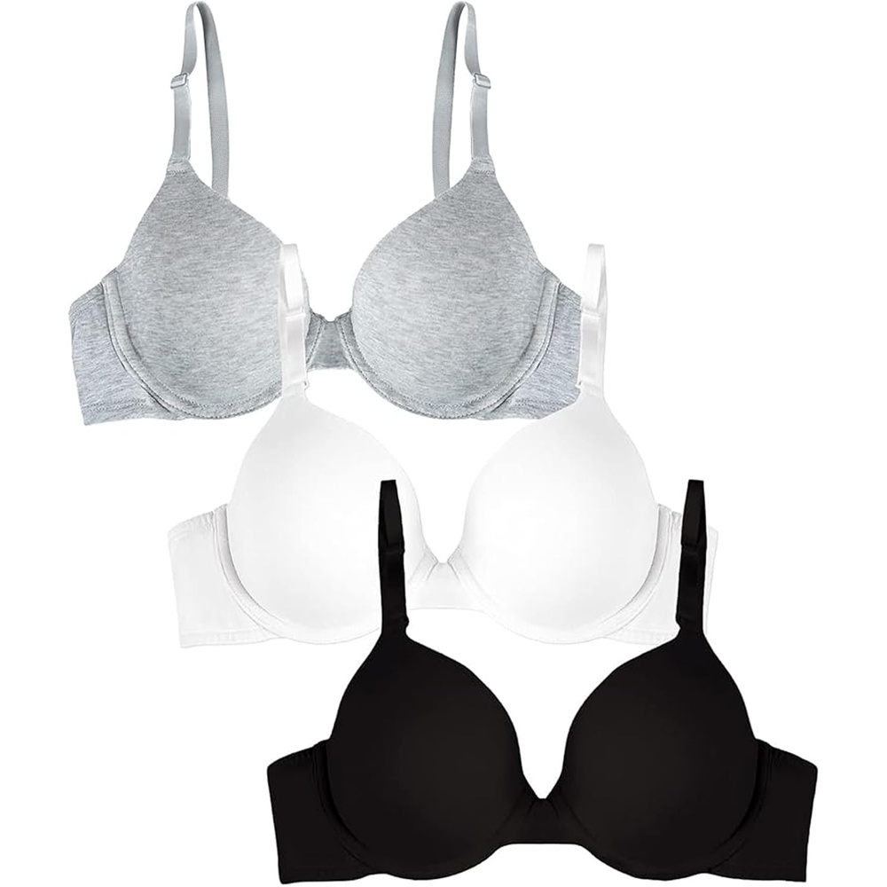 image:imageFruit of the Loom Womens Cotton TShirt Bra Underwire MultipackBlackWhiteGrey Heather