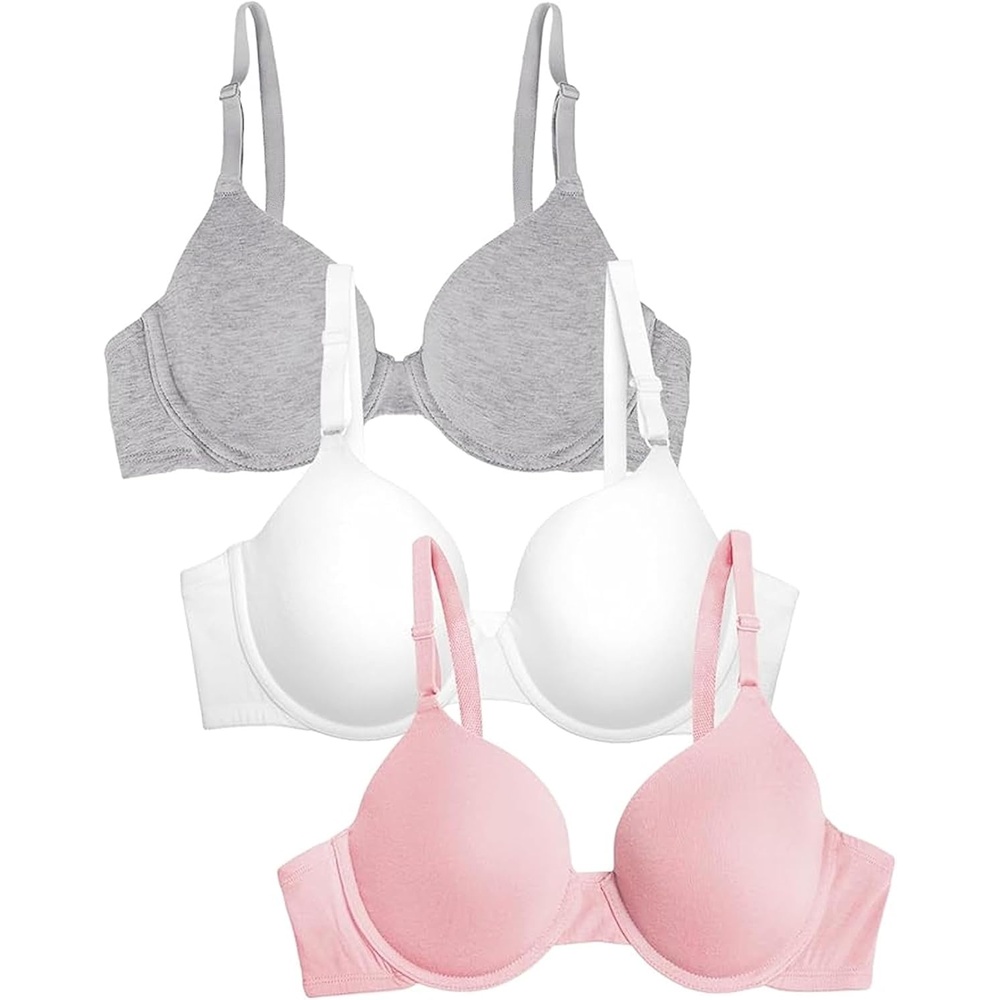 image:imageFruit of the Loom Womens Cotton TShirt Bra Underwire MultipackBlushing RoseWhiteGrey Heather