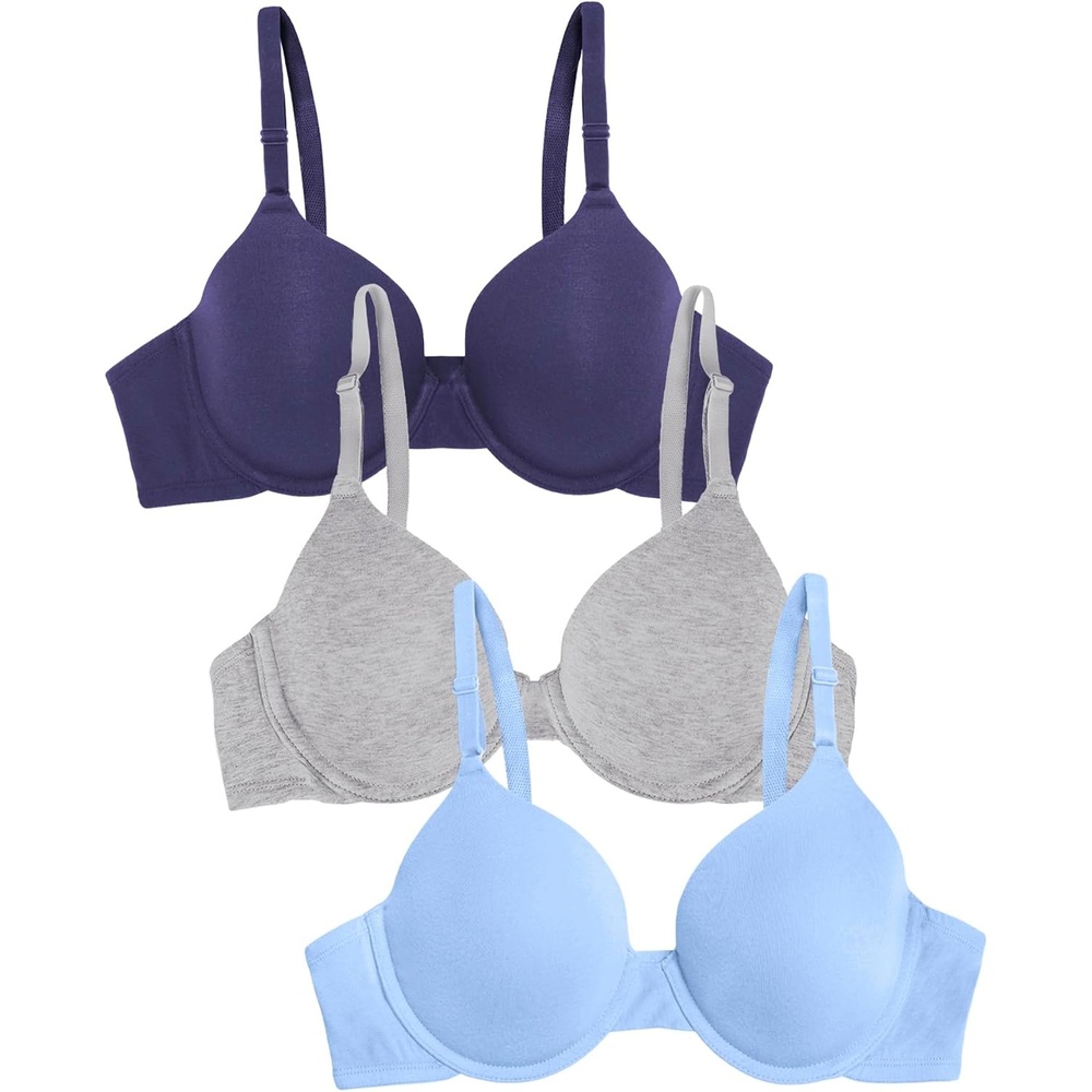 image:imageFruit of the Loom Womens Cotton TShirt Bra Underwire MultipackDeja BlueSkipper BlueGrey Heather