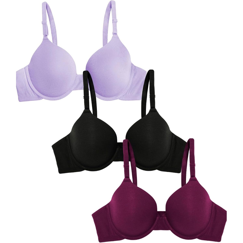 image:imageFruit of the Loom Womens Cotton TShirt Bra Underwire MultipackLilac WhisperPurple VelvetBlack
