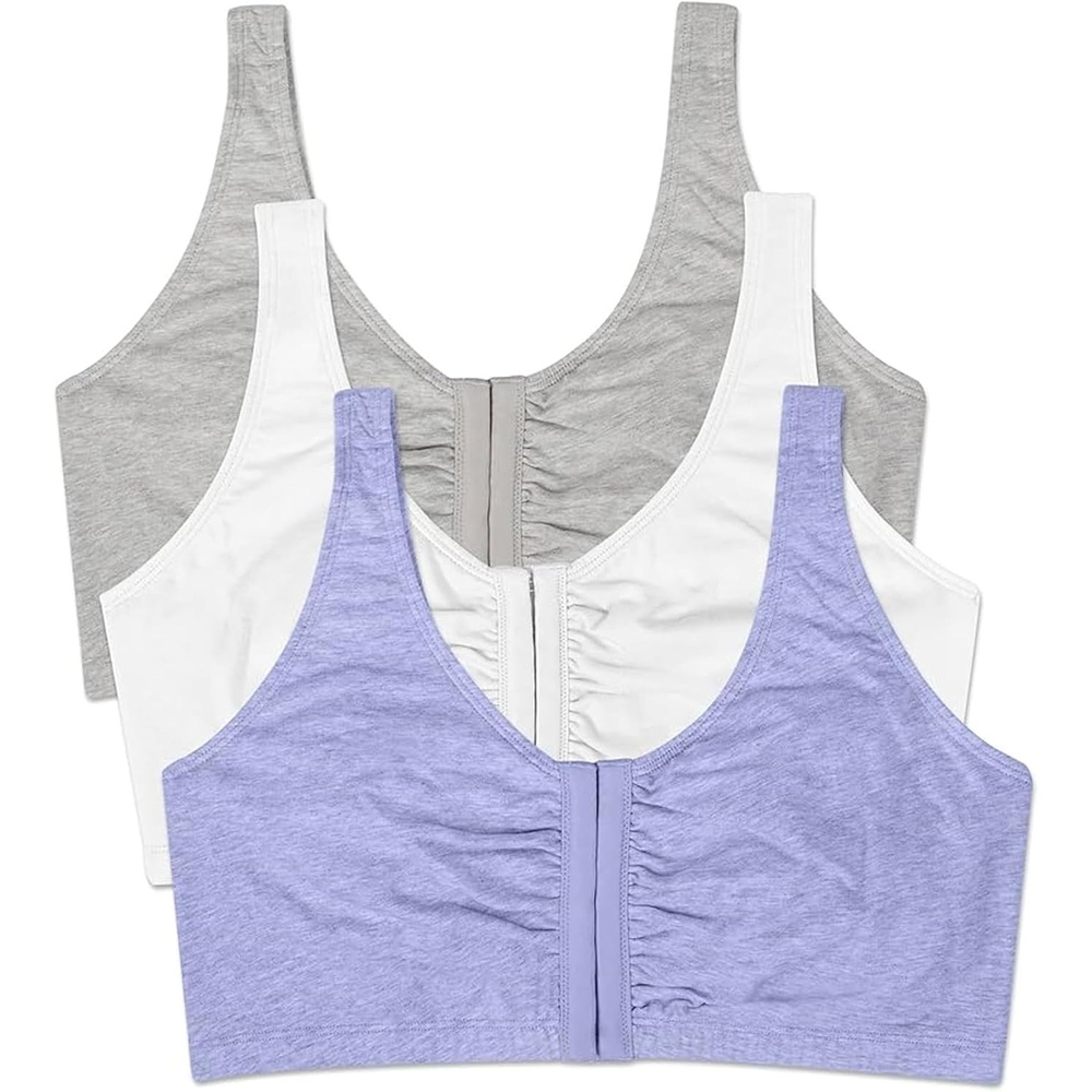 image:imageFruit of the Loom Womens FrontClose Sports Bra MultiPackBlue Gem HeatherWhiteGrey