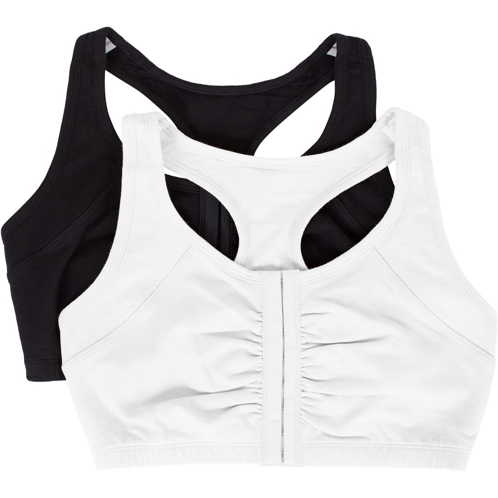 image:imageFruit of the Loom Womens MultiPack Front Close Sports BraBlack HueWhite