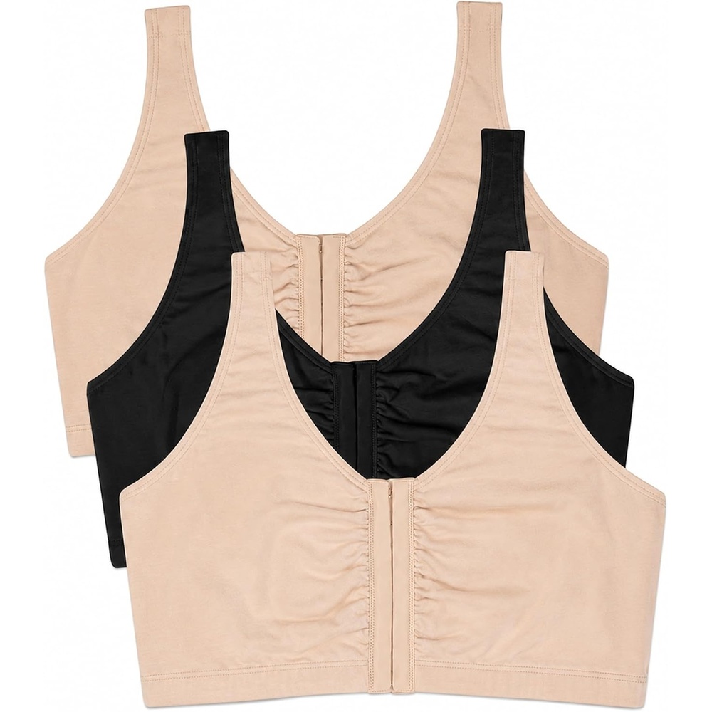 image:imageFruit of the Loom Womens MultiPack Front Close Sports BraSandBlackSand