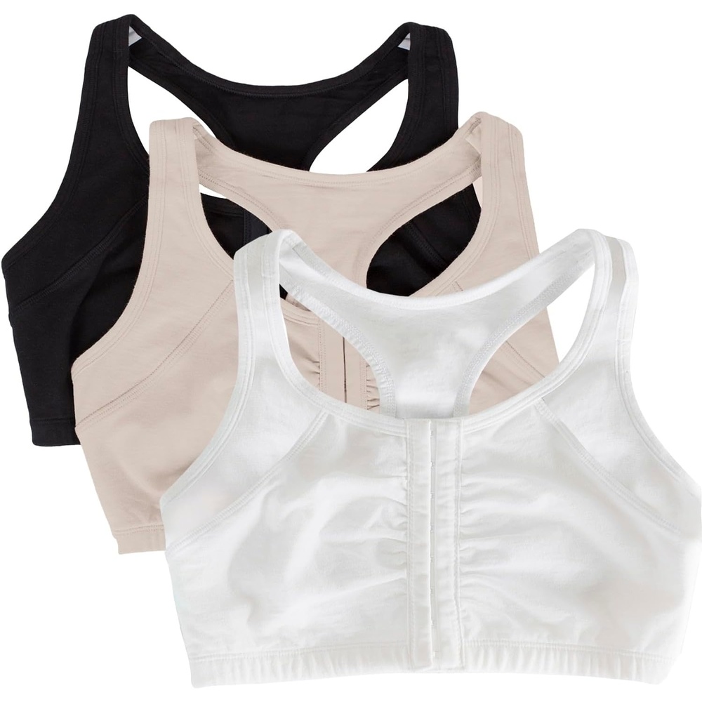 image:imageFruit of the Loom Womens MultiPack Front Close Sports BraSandWhiteBlack