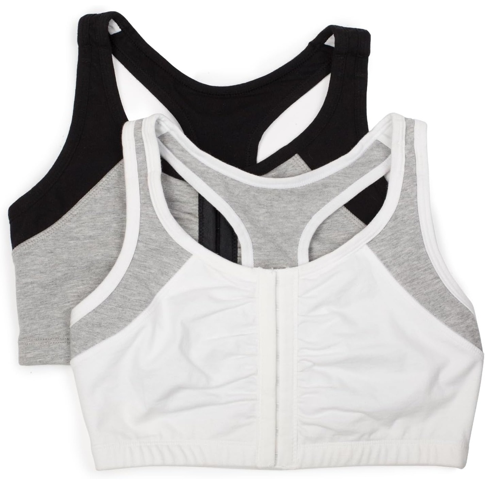 image:imageFruit of the Loom Womens MultiPack Front Close Sports BraWhite With GreyBlack With Grey