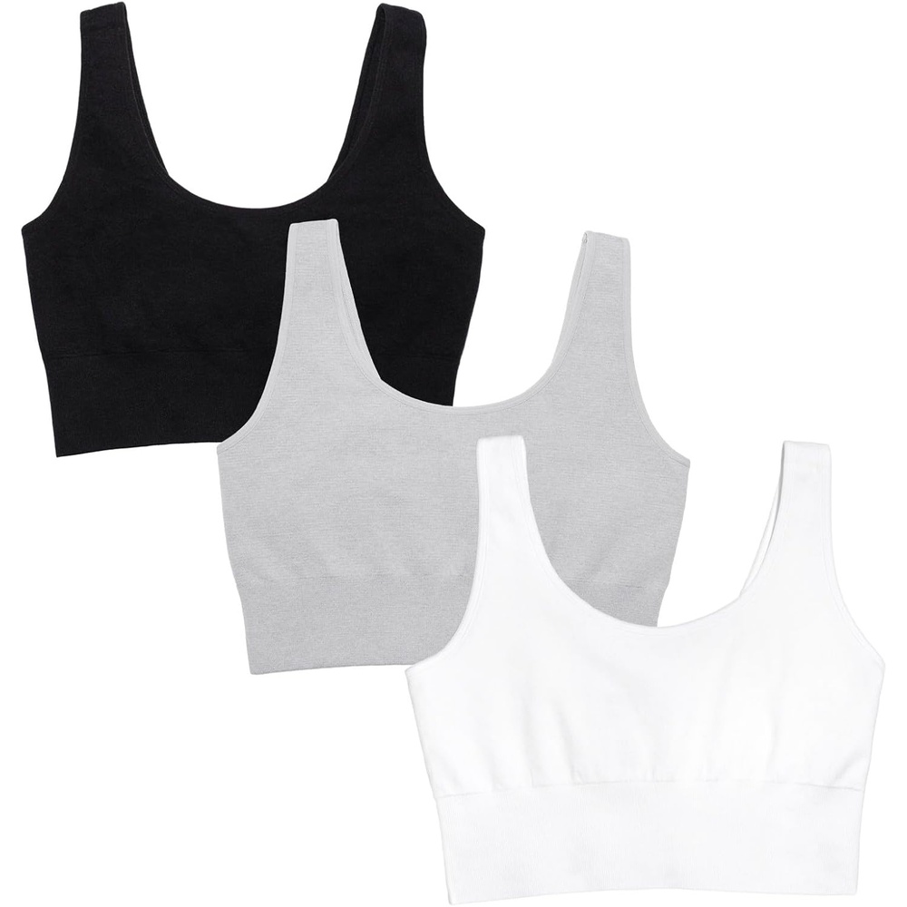 image:imageFruit of the Loom Womens Seamless Wireless Bra Back Smoothing 3PackBlackWhiteGrey Heather
