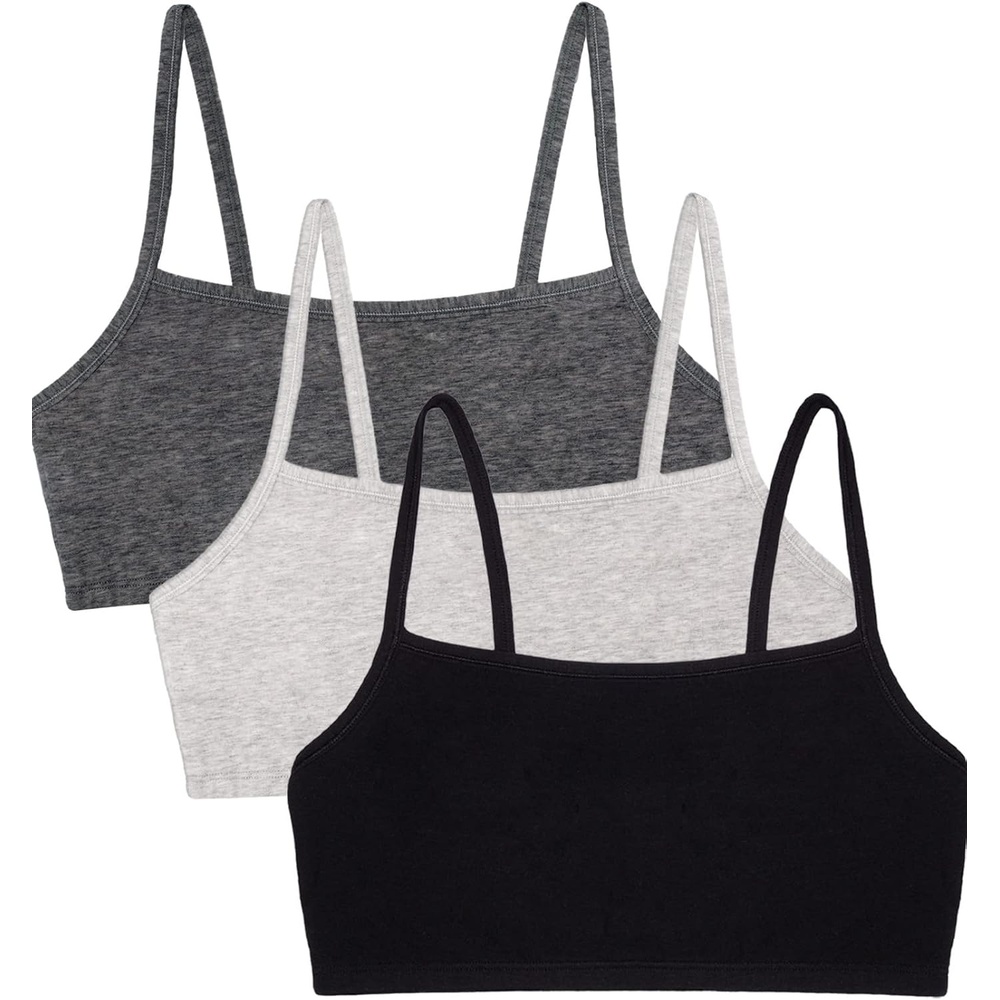 image:imageFruit of the Loom Womens Spaghetti Strap Cotton Cami Sports Bra MultipackBlackHeather GreyCharcoal