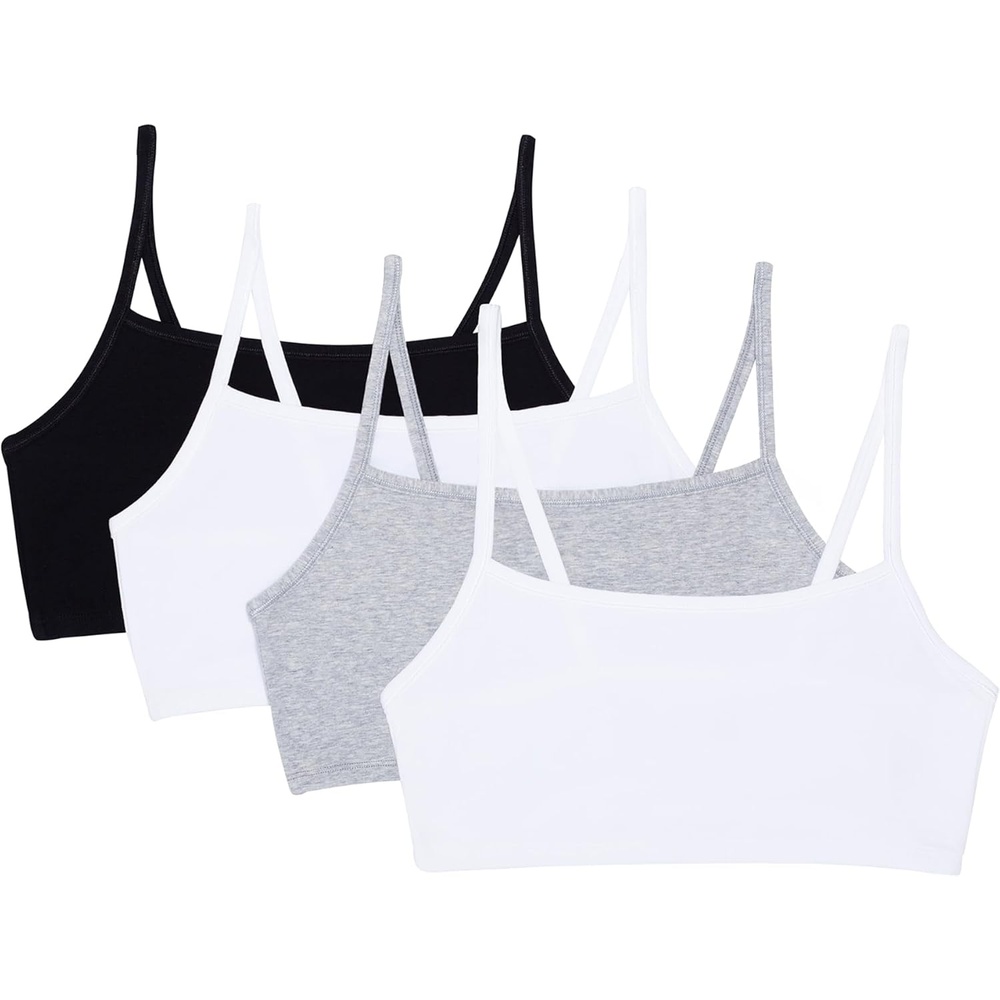 image:imageFruit of the Loom Womens Spaghetti Strap Cotton Cami Sports Bra MultipackBlackWhiteWhiteHeather Grey
