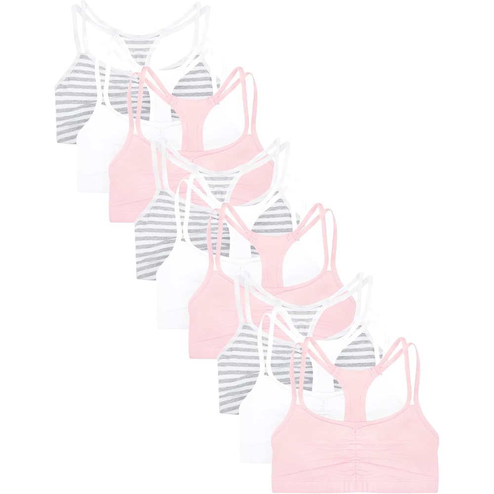 image:imageFruit of the Loom Womens Spaghetti Strap Cotton Cami Sports Bra MultipackBlushing RoseSkinny StripeWhite