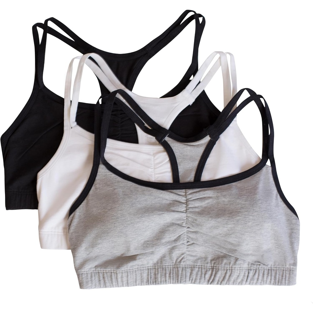 image:imageFruit of the Loom Womens Spaghetti Strap Cotton Cami Sports Bra MultipackGrey With BlackWhiteBlack Hue