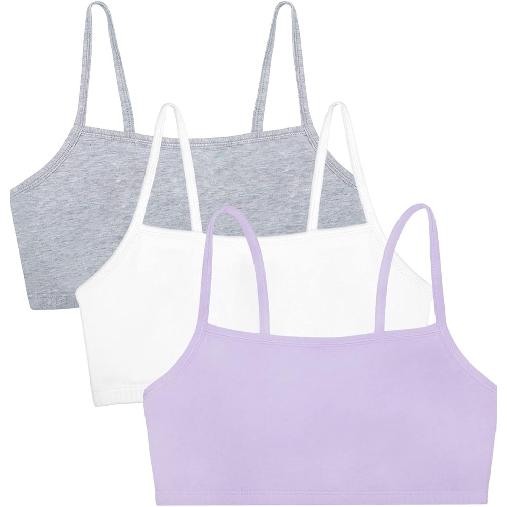 image:imageFruit of the Loom Womens Spaghetti Strap Cotton Cami Sports Bra MultipackLilac WhisperWhiteGrey Heather