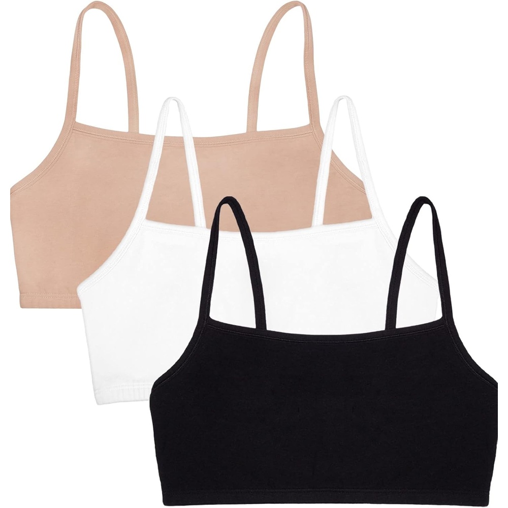 image:imageFruit of the Loom Womens Spaghetti Strap Cotton Cami Sports Bra MultipackWhiteSandBlack