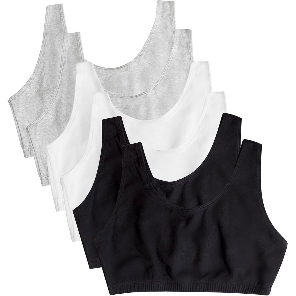image:imageFruit of the Loom Womens Wireless Cotton Sports Bra MultipackBlack WhiteHeather Grey