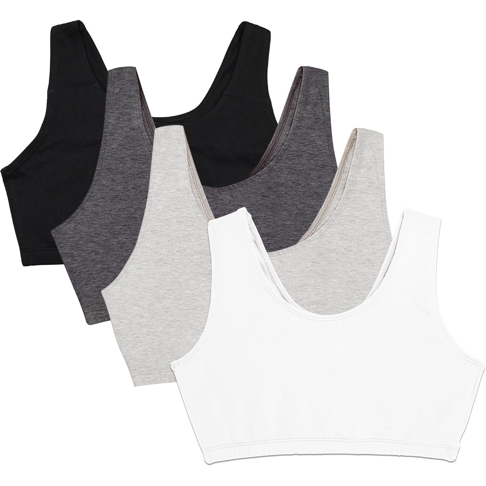 image:imageFruit of the Loom Womens Wireless Cotton Sports Bra MultipackBlackGreyCharcoalWhite