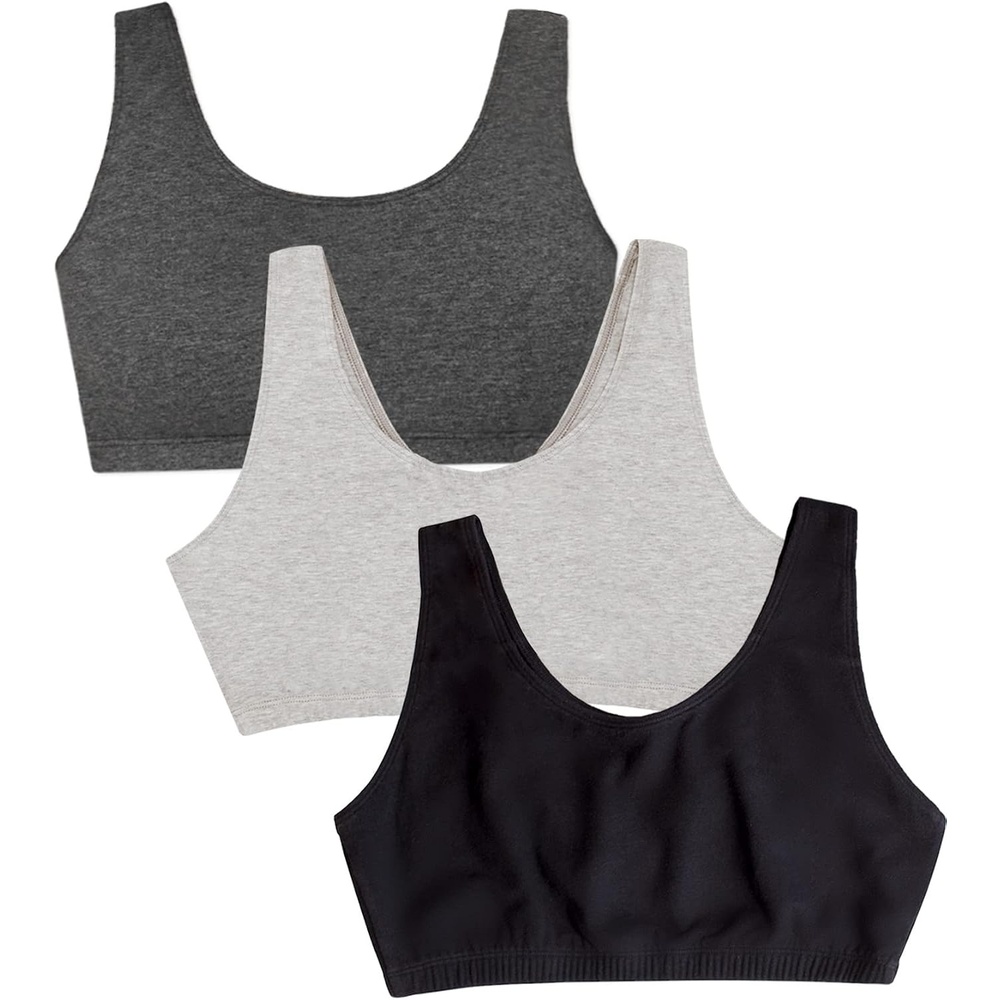 image:imageFruit of the Loom Womens Wireless Cotton Sports Bra MultipackBlackHeather GreyCharcoal