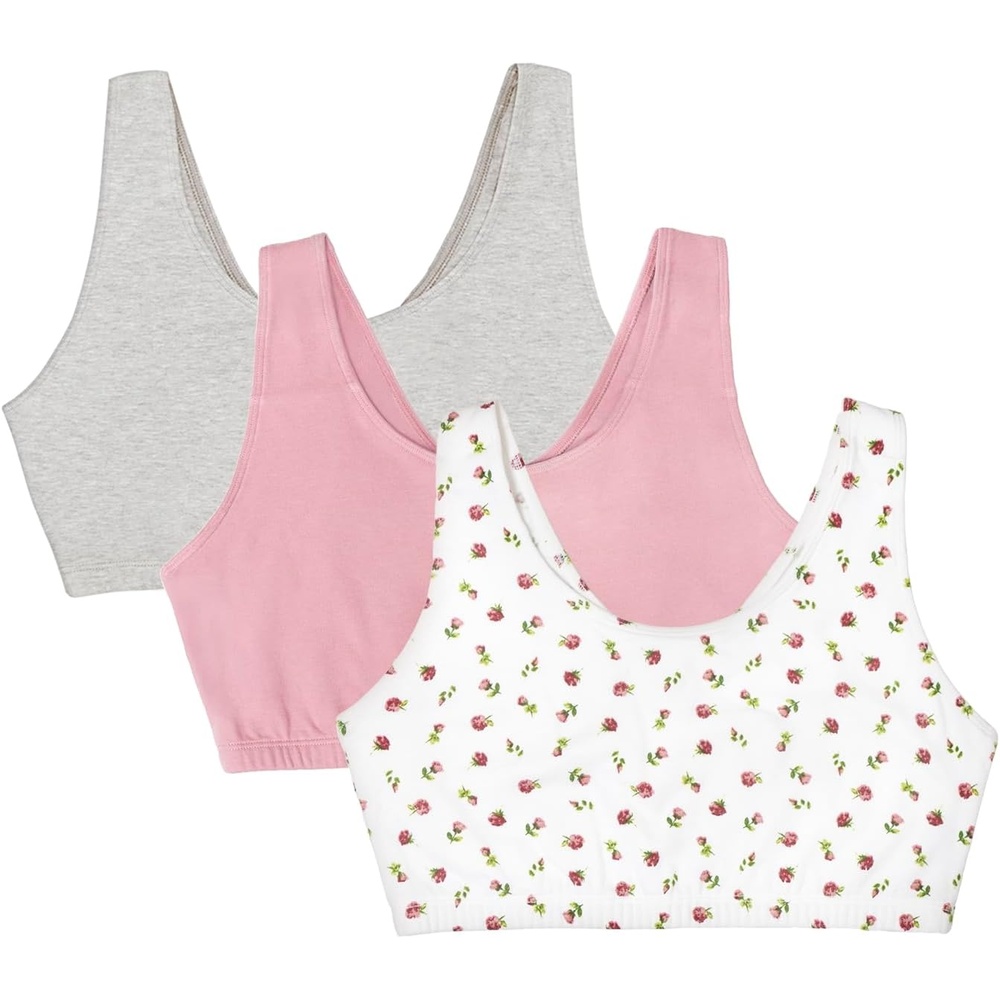 image:imageFruit of the Loom Womens Wireless Cotton Sports Bra MultipackDancing RosebudsLilasGrey