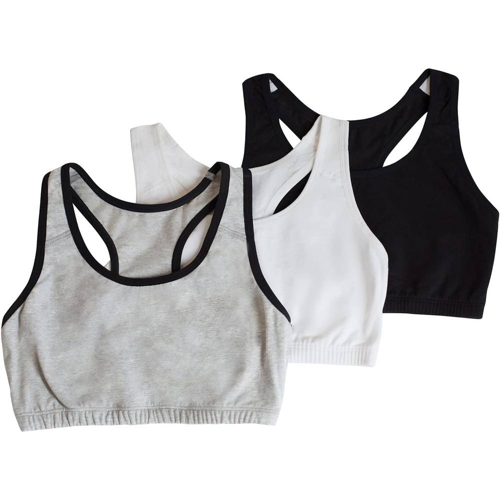 image:imageFruit of the Loom Womens Wireless Cotton Sports Bra MultipackHeather Grey With BlackWhiteBlack