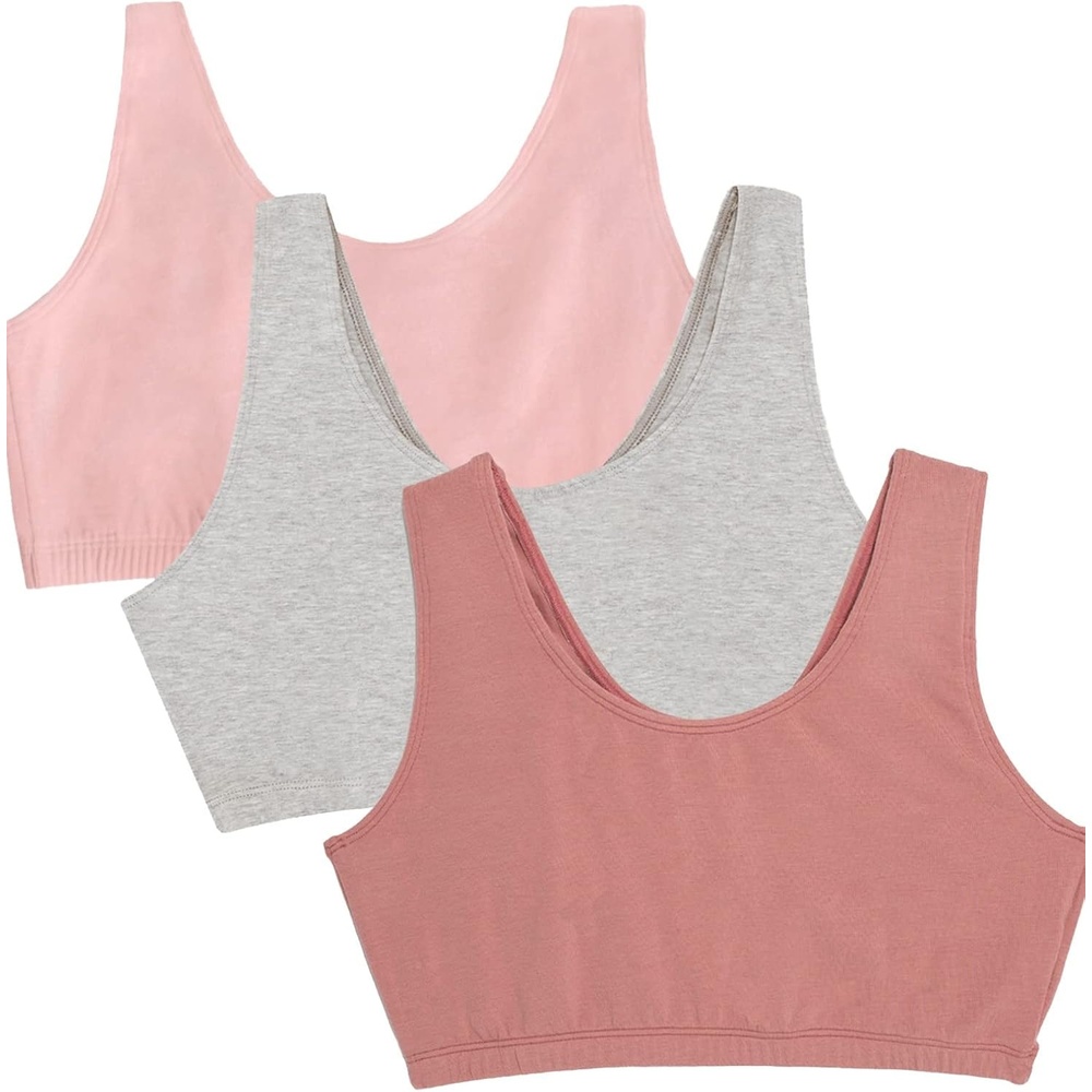 image:imageFruit of the Loom Womens Wireless Cotton Sports Bra MultipackHeather GreyDuskBlushing Rose
