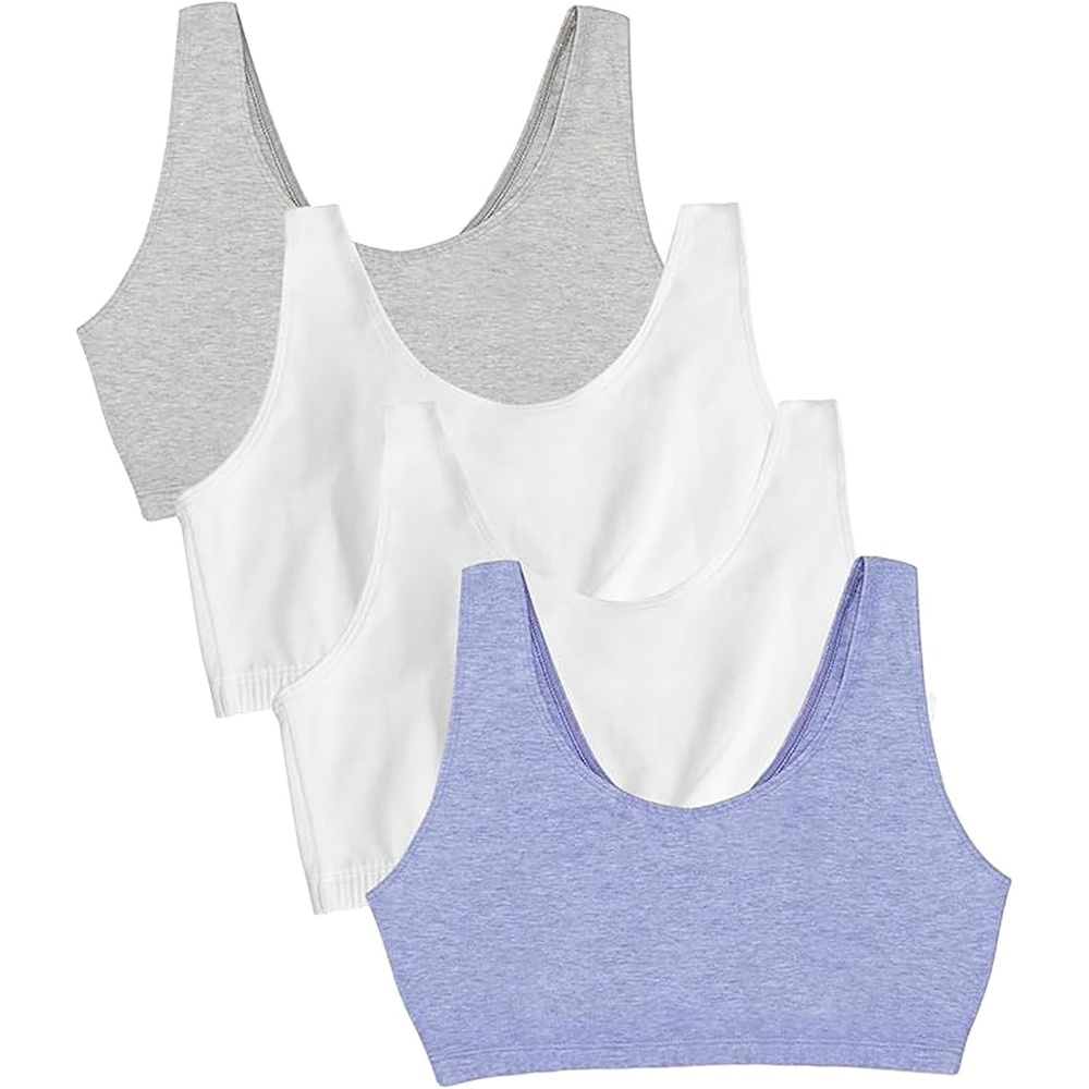 image:imageFruit of the Loom Womens Wireless Cotton Sports Bra MultipackHeather GreyWhtWhtBlue Hthr