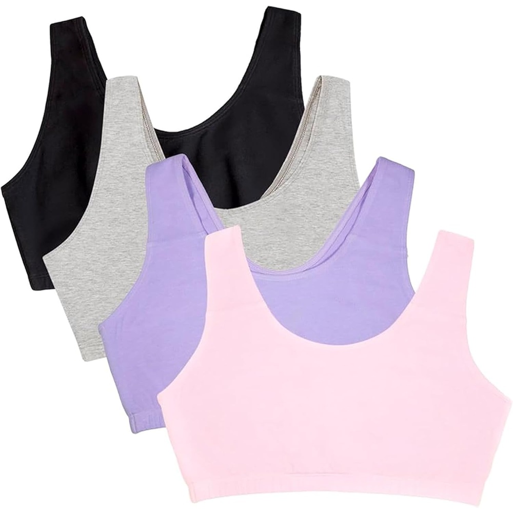image:imageFruit of the Loom Womens Wireless Cotton Sports Bra MultipackKitty PinkHyacinthGrey HeatherBlack Hue