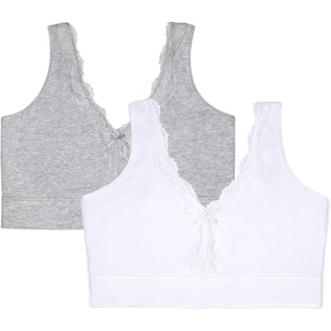 Fruit of The Loom Women’s 2-Pack Full Coverage Wireless Cotton Bra – Soft & Everyday Comfort(White/Grey Heather)