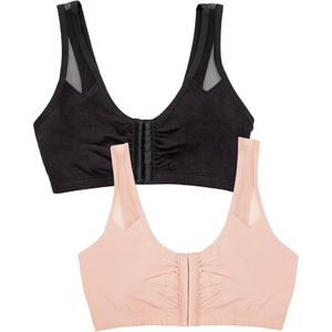 Fruit of The Loom Women’s Comfort Front Close Sport Bra with Mesh Straps(Black Hue/Sand)