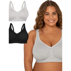 Fruit of the Loom Fit for Me Women’s Plus Size Cotton Unlined Wireless Bra(Heather Grey/Black Hue)