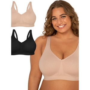 Fruit of the Loom Fit for Me Women’s Plus Size Cotton Unlined Wireless Bra(Sand/Black Hue)