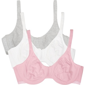 Fruit of the Loom Women’s Cotton Stretch Unlined Underwire Bra, Multipack(Bittersweet Pink/Wht/Grey Hthr)
