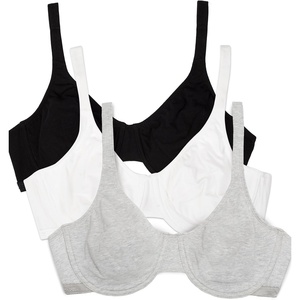 Fruit of the Loom Women’s Cotton Stretch Unlined Underwire Bra, Multipack(Blk/ White 86ck/ Grey Heather)
