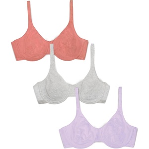 Fruit of the Loom Women’s Cotton Stretch Unlined Underwire Bra, Multipack(Desert Dusk/Grey/Lilac Whisper)