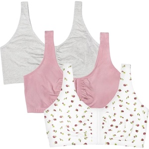 Fruit of the Loom Women’s Front-Close Sports Bra Multi-Pack(Dancing Rosebuds/Lilas/Grey)