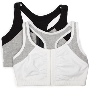 Fruit of the Loom Women’s Multi-Pack Front Close Sports Bra(White With Grey/Black With Grey)