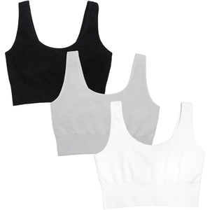 Fruit of the Loom Women’s Seamless Wireless Bra, Back Smoothing, 3-Pack(Black/White/Grey Heather)