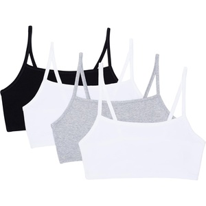 Fruit of the Loom Women’s Spaghetti Strap Cotton Cami Sports Bra Multipack(Black/White/White/Heather Grey)
