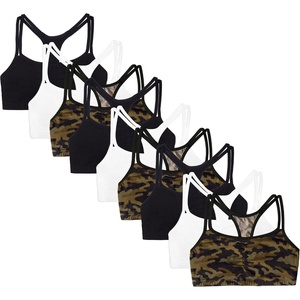 Fruit of the Loom Women’s Spaghetti Strap Cotton Cami Sports Bra Multipack(Camo/White/Black)