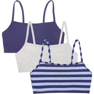 Fruit of the Loom Women’s Spaghetti Strap Cotton Cami Sports Bra Multipack(Rugby Stripe/Skipper Blue/Heather Grey)
