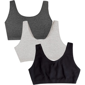Fruit of the Loom Women’s Wireless Cotton Sports Bra, Multipack(Black/Heather Grey/Charcoal)