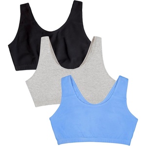 Fruit of the Loom Women’s Wireless Cotton Sports Bra, Multipack(Cornflowerblue/Grey/Black)