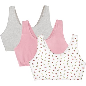 Fruit of the Loom Women’s Wireless Cotton Sports Bra, Multipack(Dancing Rosebuds/Lilas/Grey)