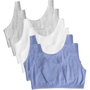 Fruit of the Loom Women’s Wireless Cotton Sports Bra, Multipack(Heather Blue/ White/ Heather Grey)