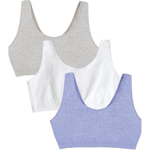 Fruit of the Loom Women’s Wireless Cotton Sports Bra, Multipack(Heather Blue/White/Heather Grey)