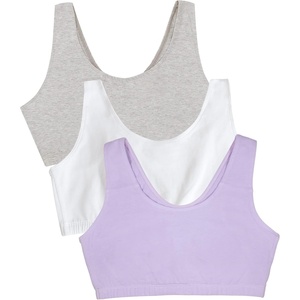 Fruit of the Loom Women’s Wireless Cotton Sports Bra, Multipack(Lilac Whisper/White/Grey Heather)