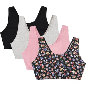 Fruit of the Loom Women’s Wireless Cotton Sports Bra, Multipack(Midnight Meadow/Lilas/Grey Heather/Black Hue)