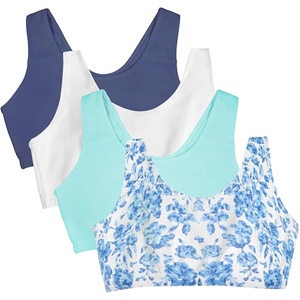 Fruit of the Loom Women’s Wireless Cotton Sports Bra, Multipack(Modern Tapestry/White/Aruba Blue/Dutch Blue)
