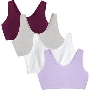 Fruit of the Loom Women’s Wireless Cotton Sports Bra, Multipack(Purple/White/Lilac/Grey)
