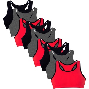 Fruit of the Loom Women’s Wireless Cotton Sports Bra, Multipack(Red Hot W. Black/Charcoal/Black)